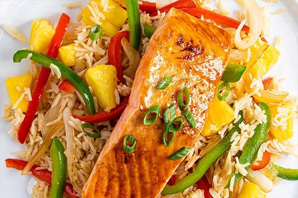 Teriyaki Salmon with Ginger-Pineapple Steamed Rice